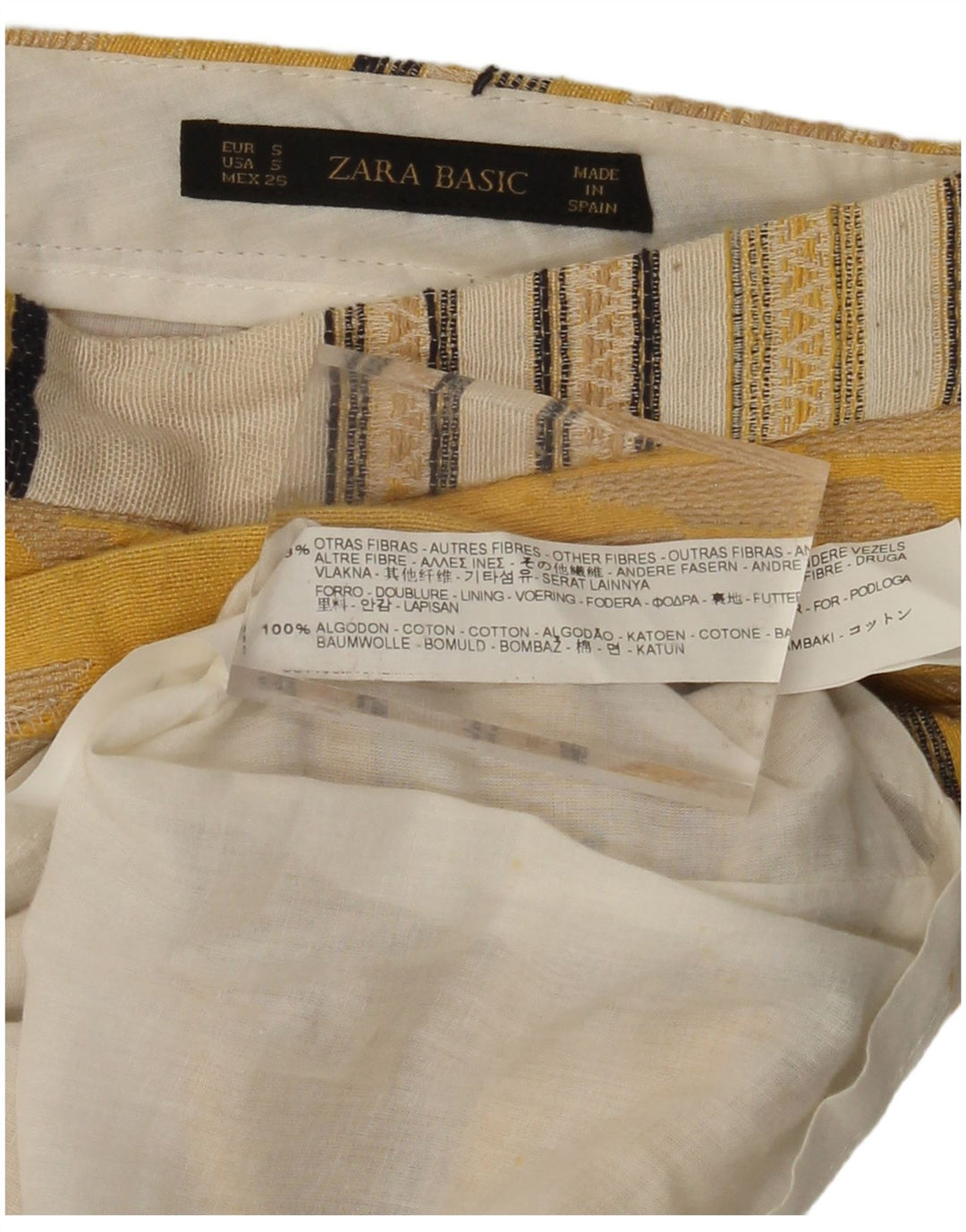 ZARA Womens Mini Skirt Small W26 Yellow Striped Cotton