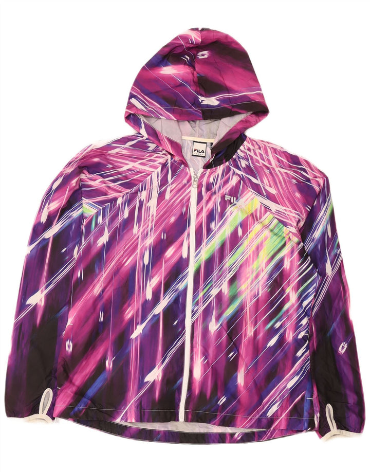 Giacca antipioggia con cappuccio da donna Fila UK 16 Grande poliestere a righe multicolore