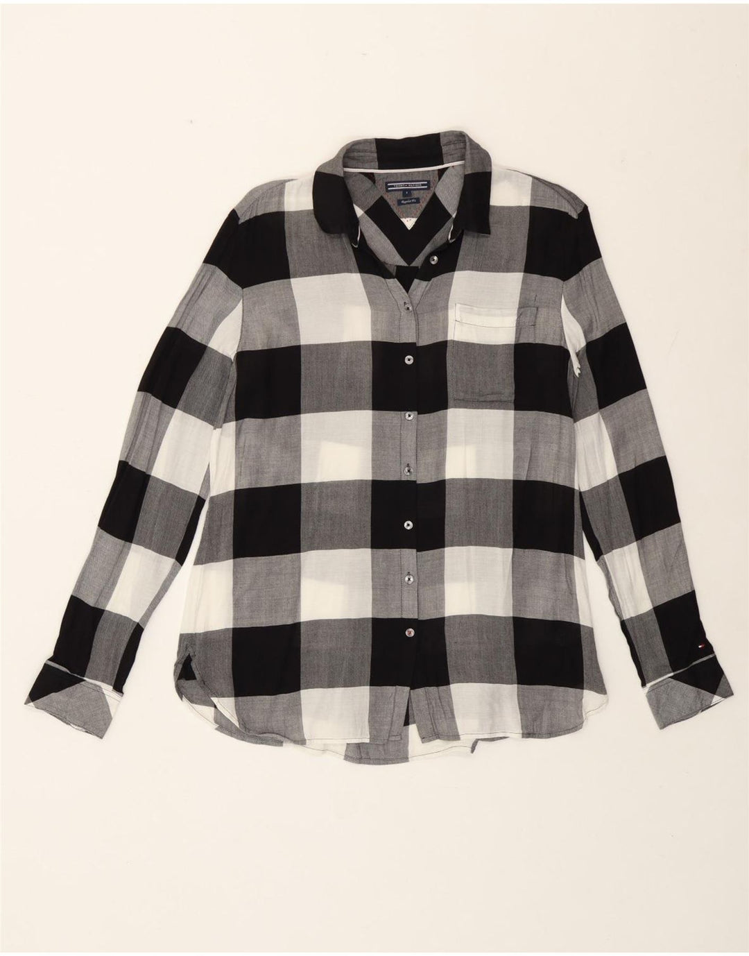 Tommy Hilfiger Womens Regular Fit Shirt US 8 Medium Black Check Viscose