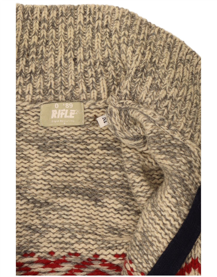 Rifle Mens Cardigan Sweater Medium Grey Fair Isle