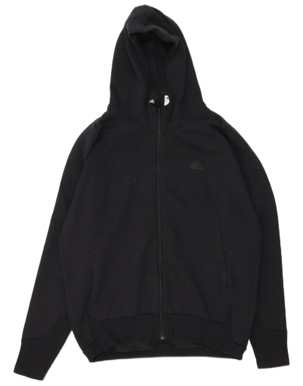 Adidas masculino zip moletom com capuz grande algodão preto