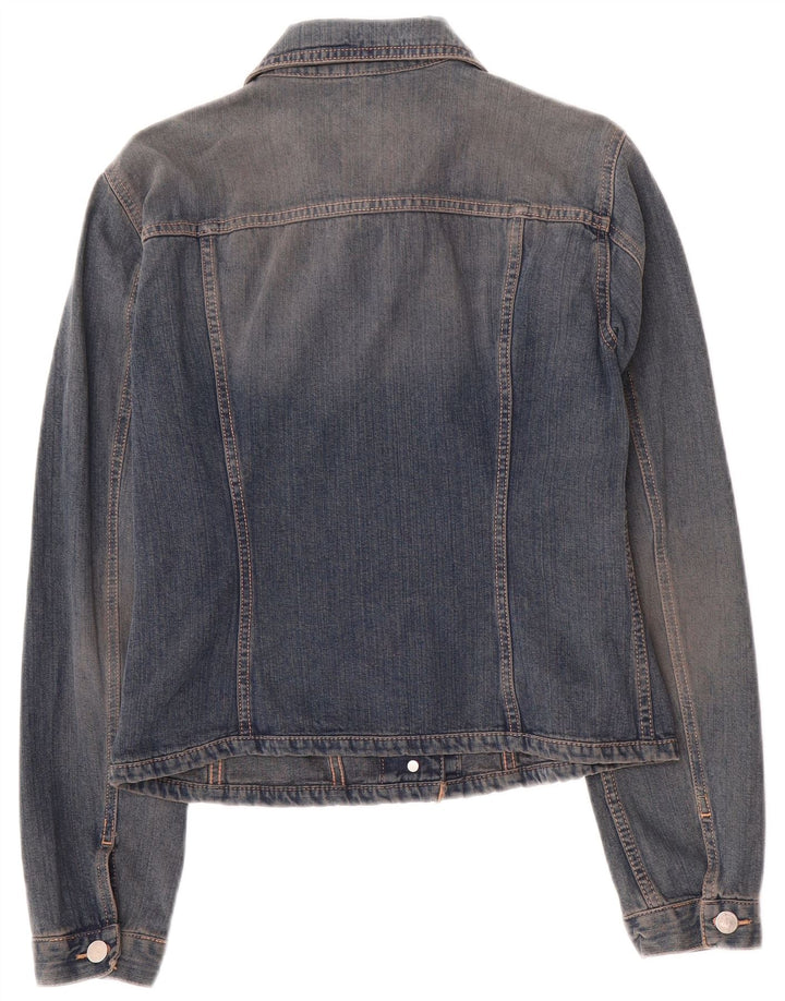 Benetton Womens Crop Denim Jacket UK 14 Medium Blue Cotton