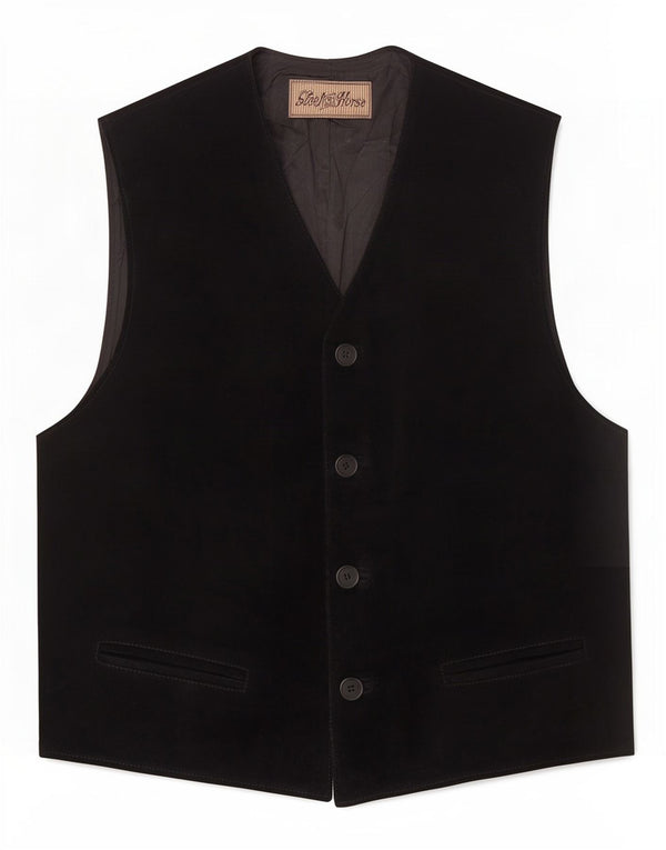 Gilet vintage da uomo in pelle scamosciata XL in pelle nera