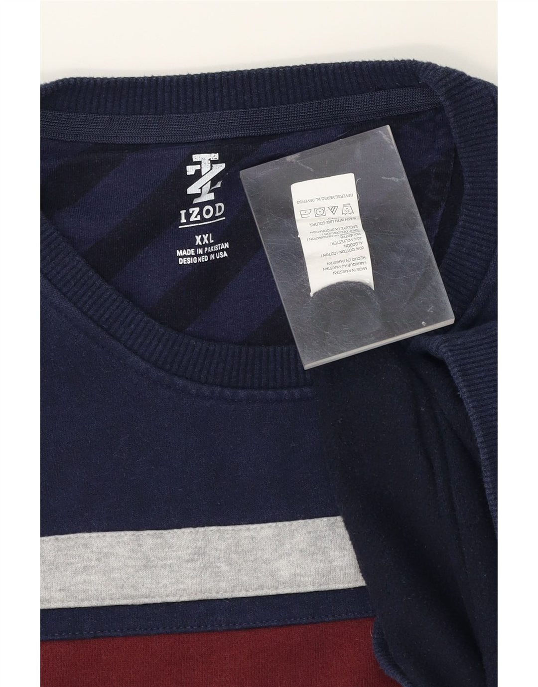 IZOD Mens Sweatshirt Jumper 2XL Navy Blue Colourblock Cotton Vintage Izod and Second-Hand Izod from Messina Hembry 