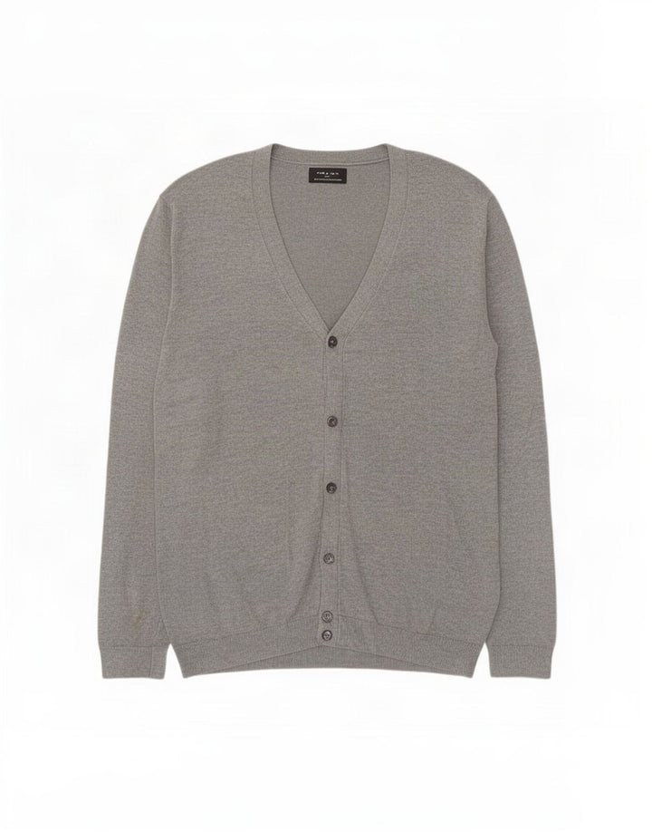 Zara Mens Cardigan Sweater Large Grey Flecked