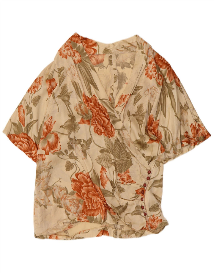 VINTAGE Damebluse Top UK 12 Medium Green Floral