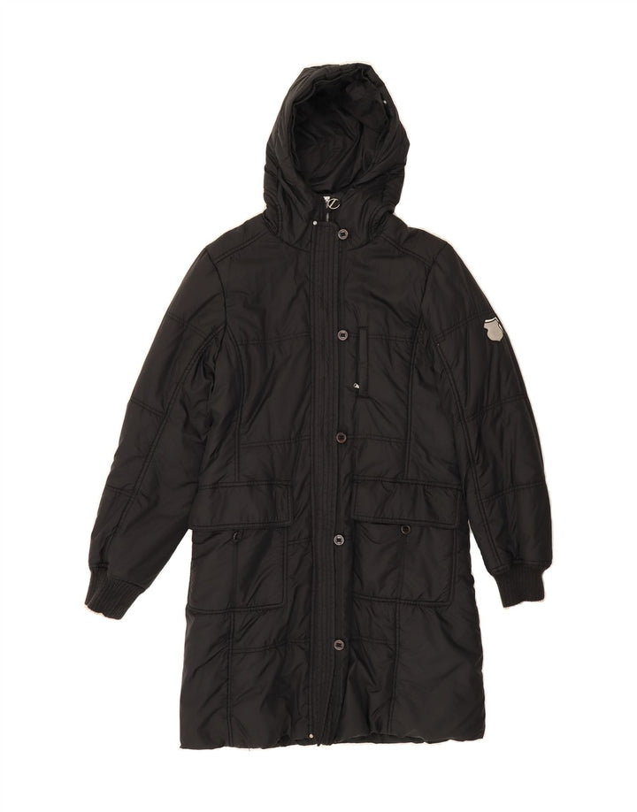 CHAMPION Womens Hooded Padded Jacket UK 14 Medium Black Polyamide Vintage Champion and Second-Hand Champion from Messina Hembry 
