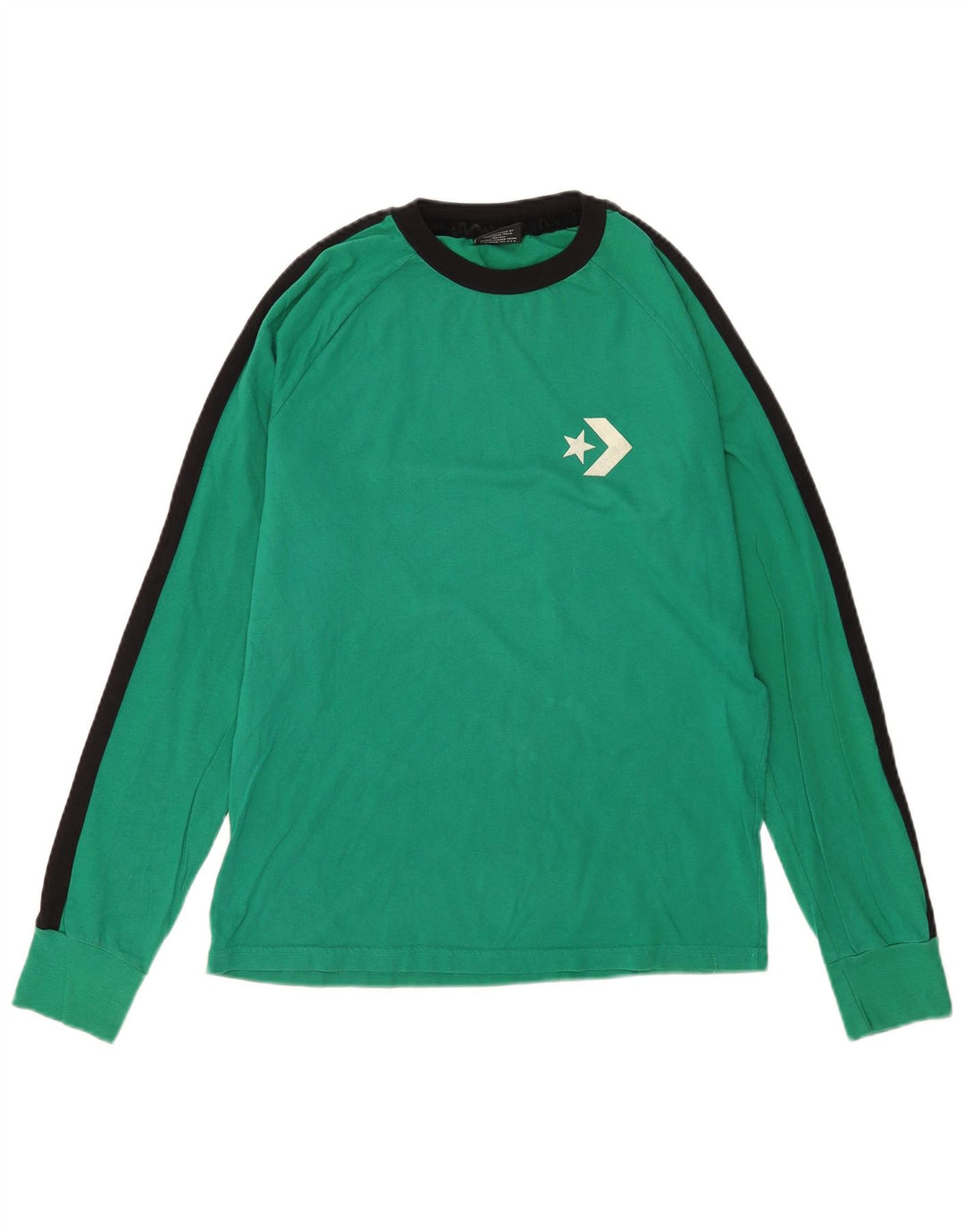 Converse Top da uomo a maniche lunghe in cotone color block verde medio