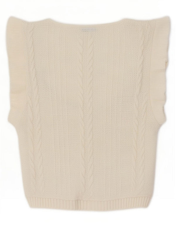 Canotta corta da donna Zara UK 8 piccola in poliestere bianco sporco