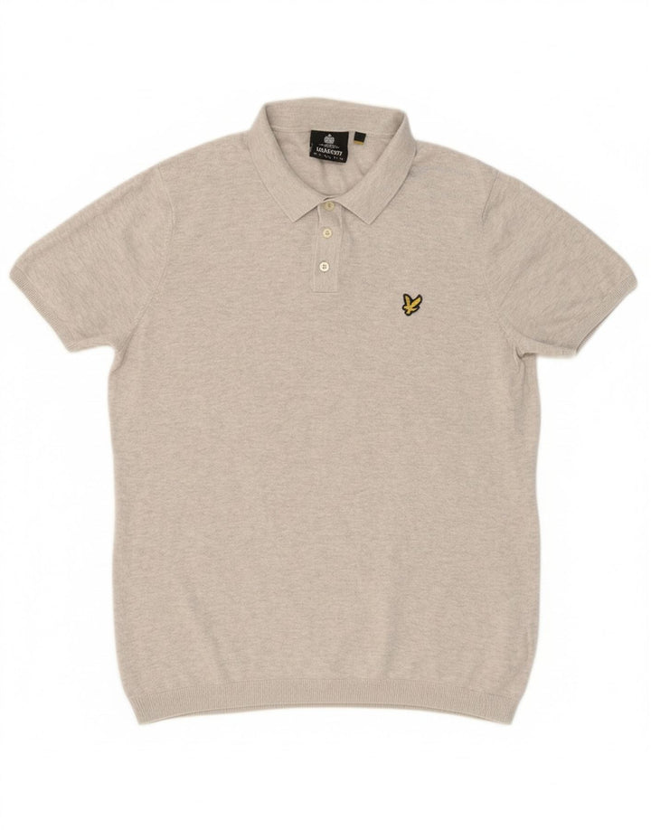 LYLE & SCOTT Suéter masculino de manga curta com gola polo e algodão cinza grande
