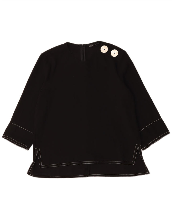 Zara Womens 3/4 Sleeve Blouse Top UK 16 Large Black Polyester