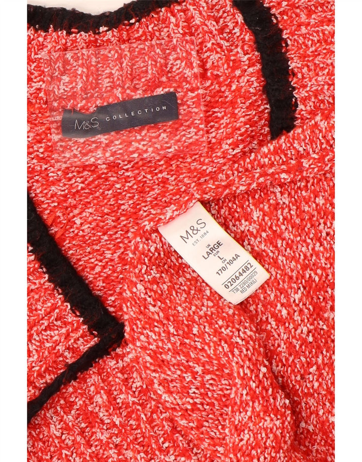 Marks & Spencer Damen-Pullover mit V-Ausschnitt, UK 16, Größe L, Rot, Polyester