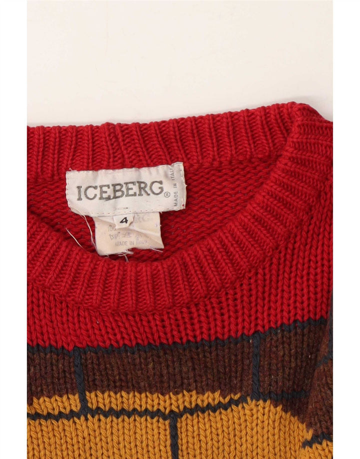 Iceberg Mens Graphic Crew Neck Jumper Sweater Medium Red Wool