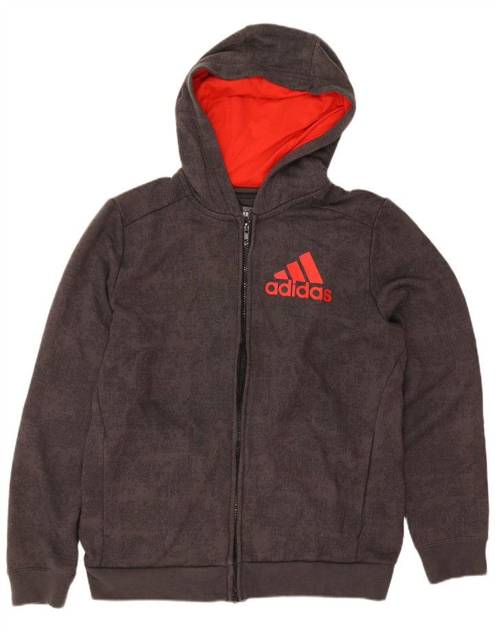 Adidas Boys Graphic Zip Hoodie Sweater 13-14 Years Grey Polyester