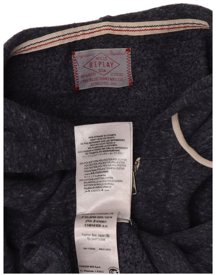Replay Mens Zip Hoodie Sweater Medium Navy Blue Flecked Polyester