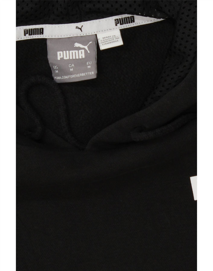 PUMA Mens Graphic Hoodie Jumper Medium Black Cotton Vintage Puma and Second-Hand Puma from Messina Hembry 