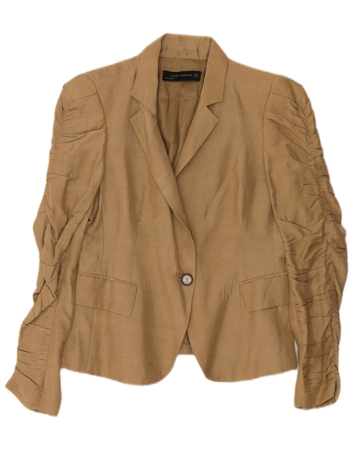 Zara Dame 1 Knap Blazer Jacket UK 12 Medium Beige