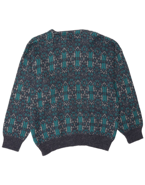 Derby Mens Cardigan Sweater Large Blue Geometric