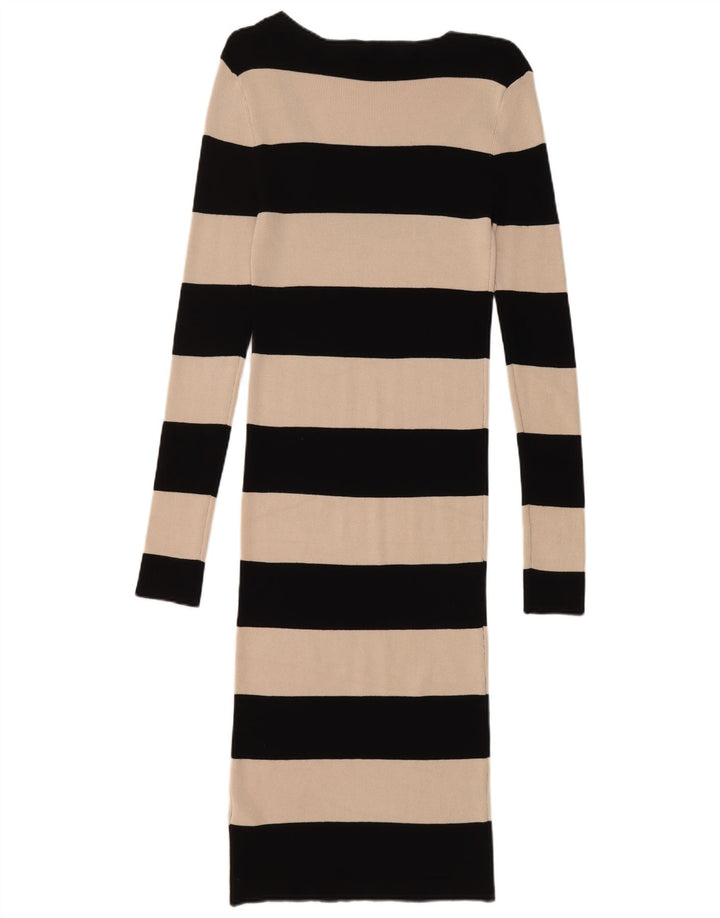 Oasis Womens Jumper Dress UK 12 Medium Black Striped Viscose