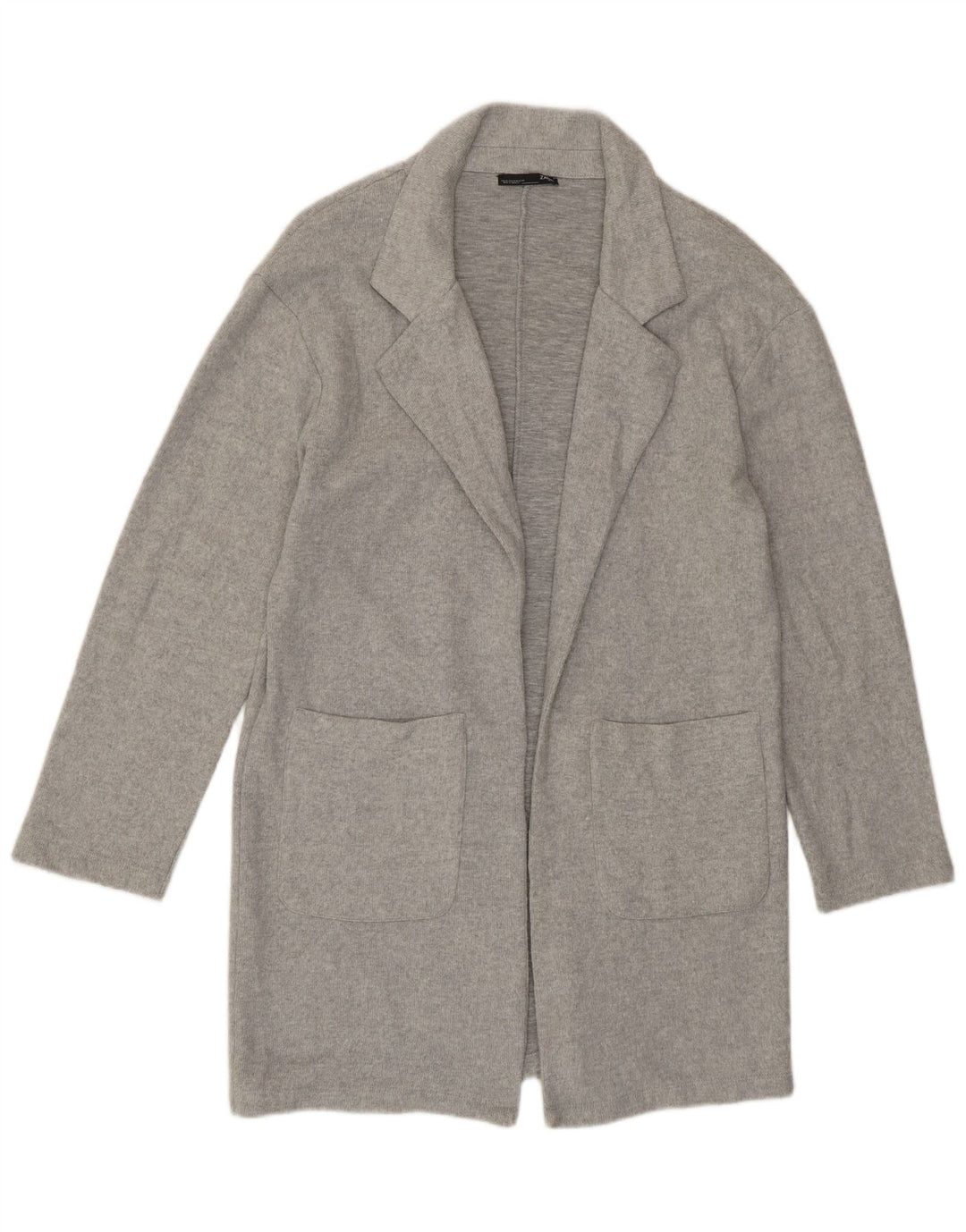 Zara Cardigan ouvert long pour femme UK 14 Gris moyen Polyester