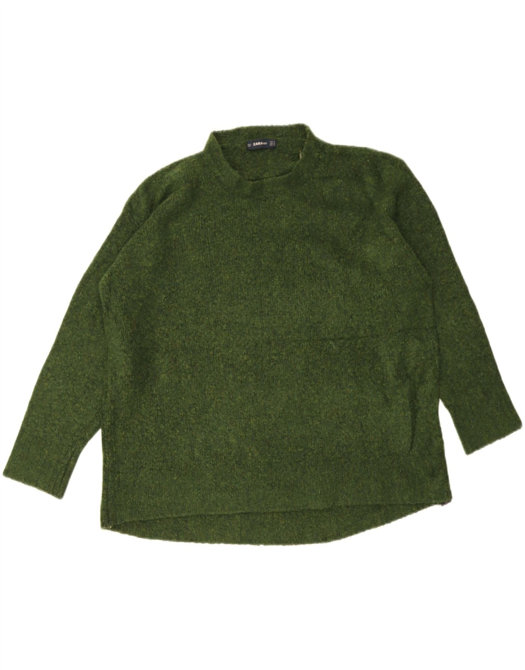 Zara Dame Oversized Crew Neck Jumper Sweater UK 14 Medium Green Flecked