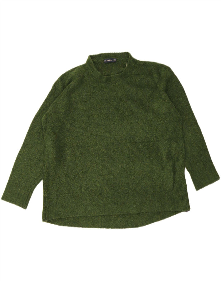 Zara Dame Oversized Crew Neck Jumper Sweater UK 14 Medium Green Flecked