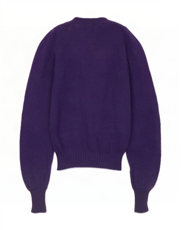 Maglione cardigan da donna vintage IT 48 XL Mohair floreale blu navy