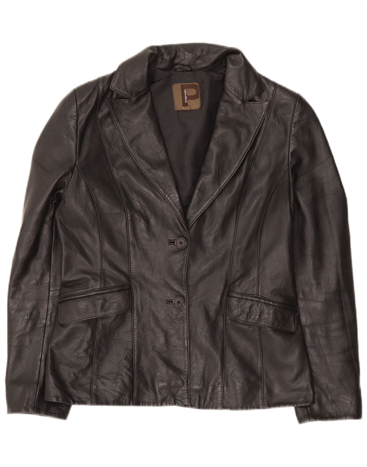 Conbipel Womens 1 Button 2 Button Blazer Jacket IT 46 Large Black Leather