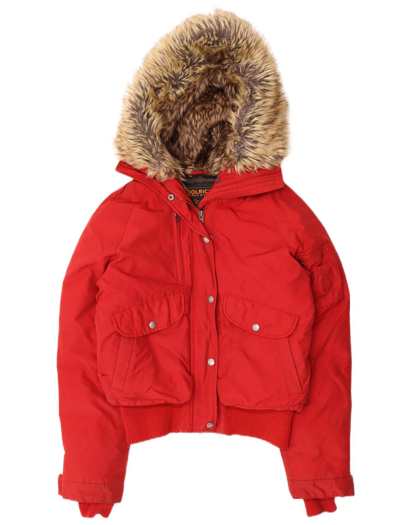 Woolrich Polstret hættejakke til kvinder UK 14 Medium Rød Nylon