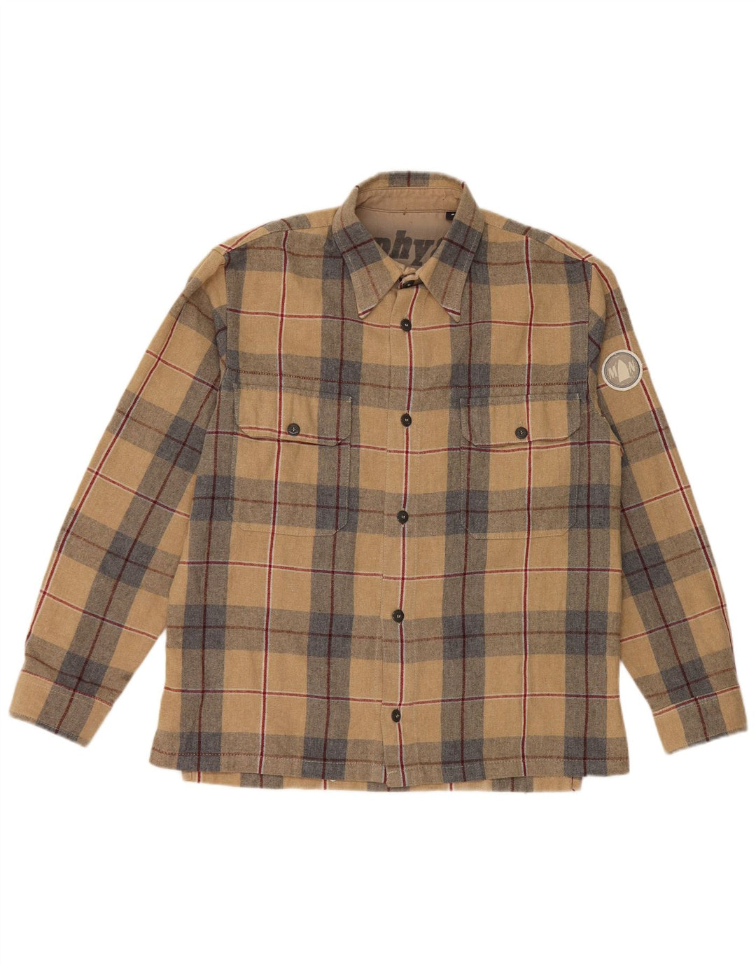 Murphy & Nye Mens Flannel Shirt Small Beige Plaid Acrylic