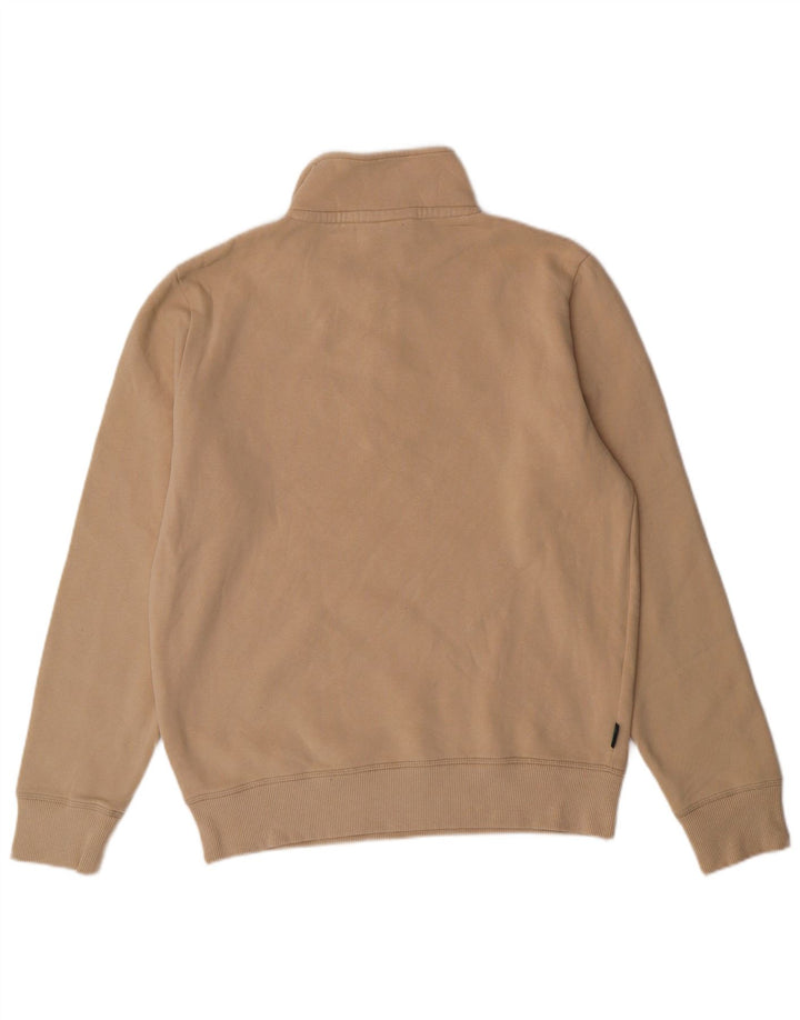 SUPERDRY Mens Zip Neck Sweatshirt Jumper Large Beige Cotton