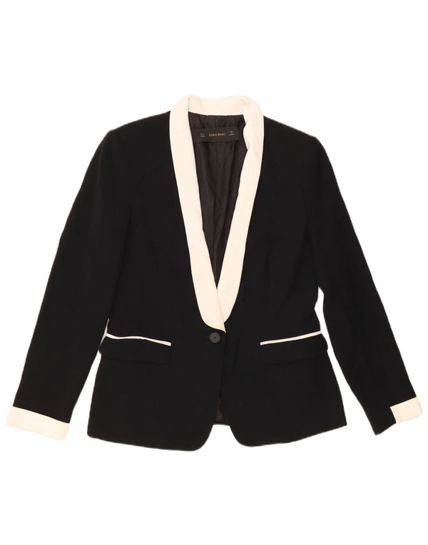 Jaqueta blazer feminina Zara com 1 botão Reino Unido 10 pequeno preto colorblock poliéster