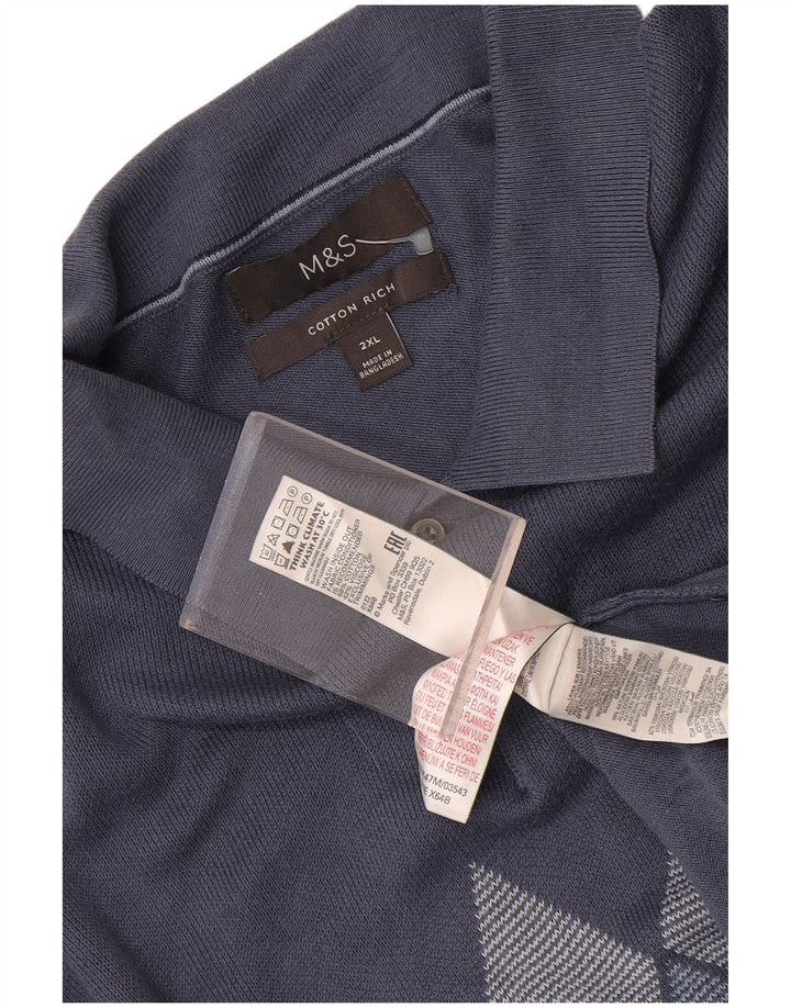Marks & Spencer Mens Polo Neck Jumper Sweater 2XL Blue Argyle/Diamond