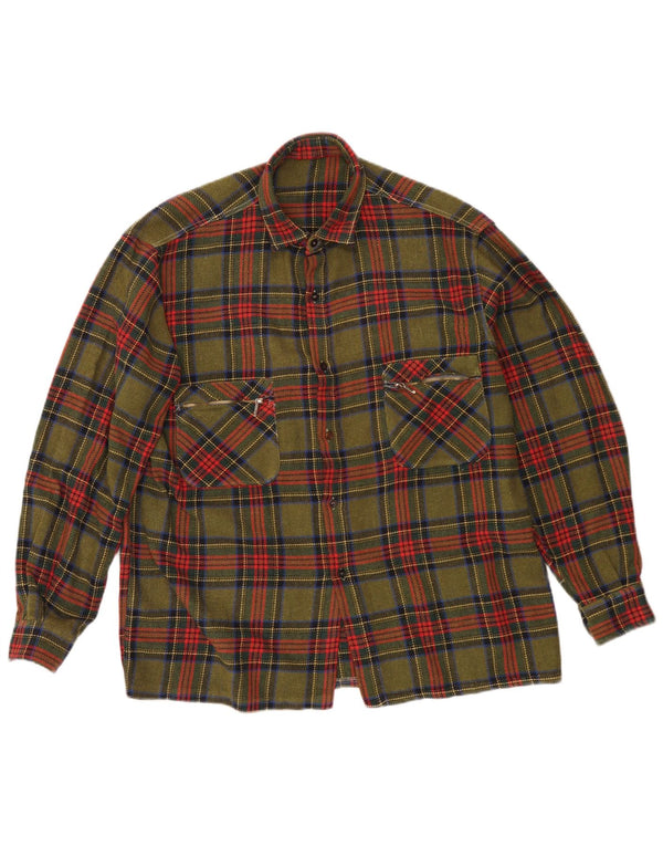 Vintage Mens Flannel Shirt Medium Khaki Check