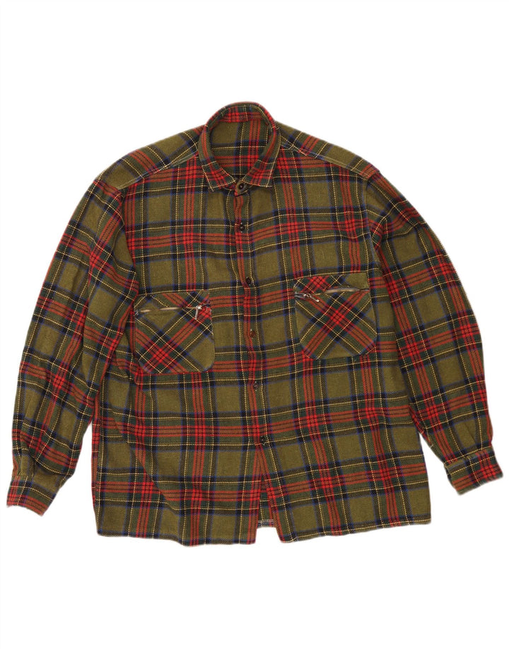 Vintage Mens Flannel Shirt Medium Khaki Check