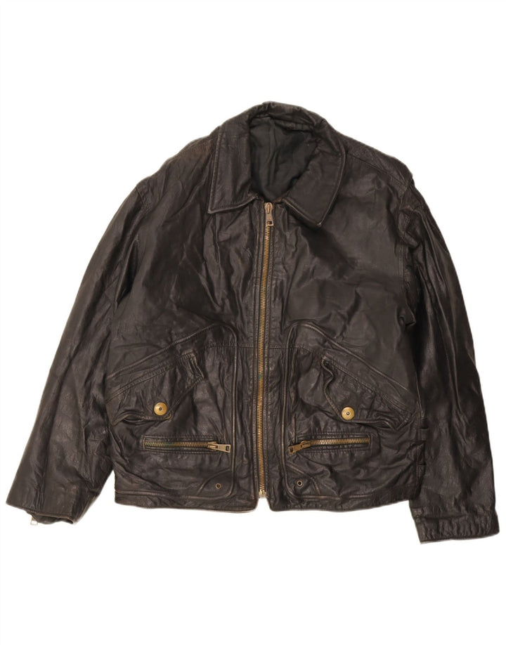 Vintage Mens Leather Jacket UK 40 Large Black Leather