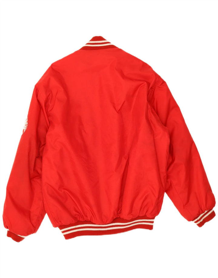 Vintage Herre grafisk Varsity Jacket UK 38 Medium Rød Polyamid