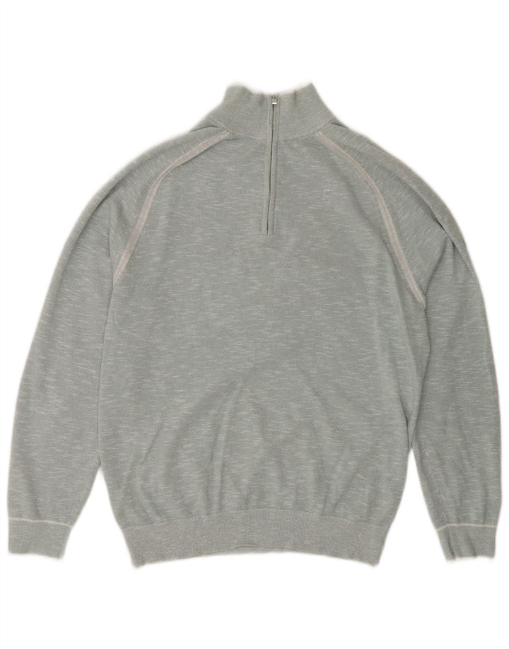 Reiss Mens Zip Neck Jumper Sweater Medium Blue Flecked Cotton