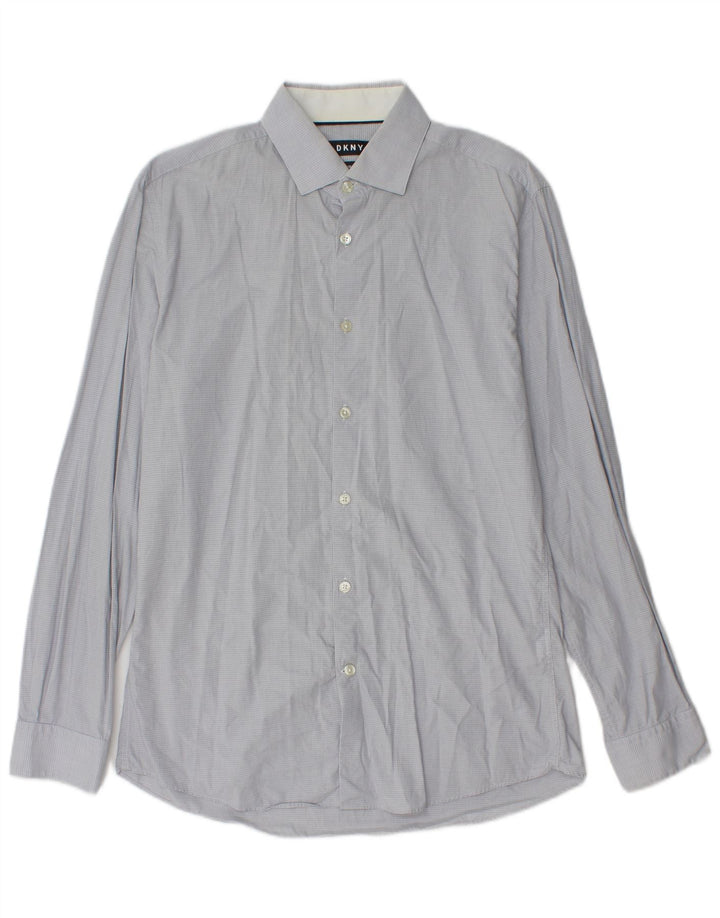 Dkny Mens Slim Fit Shirt Size 39 15 1/2 Medium Blue Check Cotton
