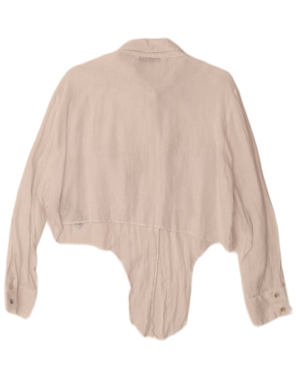 Zara Chemise courte à nouer sur le devant pour femme UK 18 XL Lin blanc