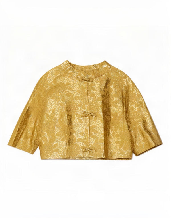 Top bolero vintage pentru femei cu mâneci scurte UK 14 Medium Gold Floral