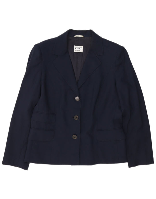 Giacca blazer a 3 bottoni da donna Gianfranco Ferre UK 14 grande blu navy