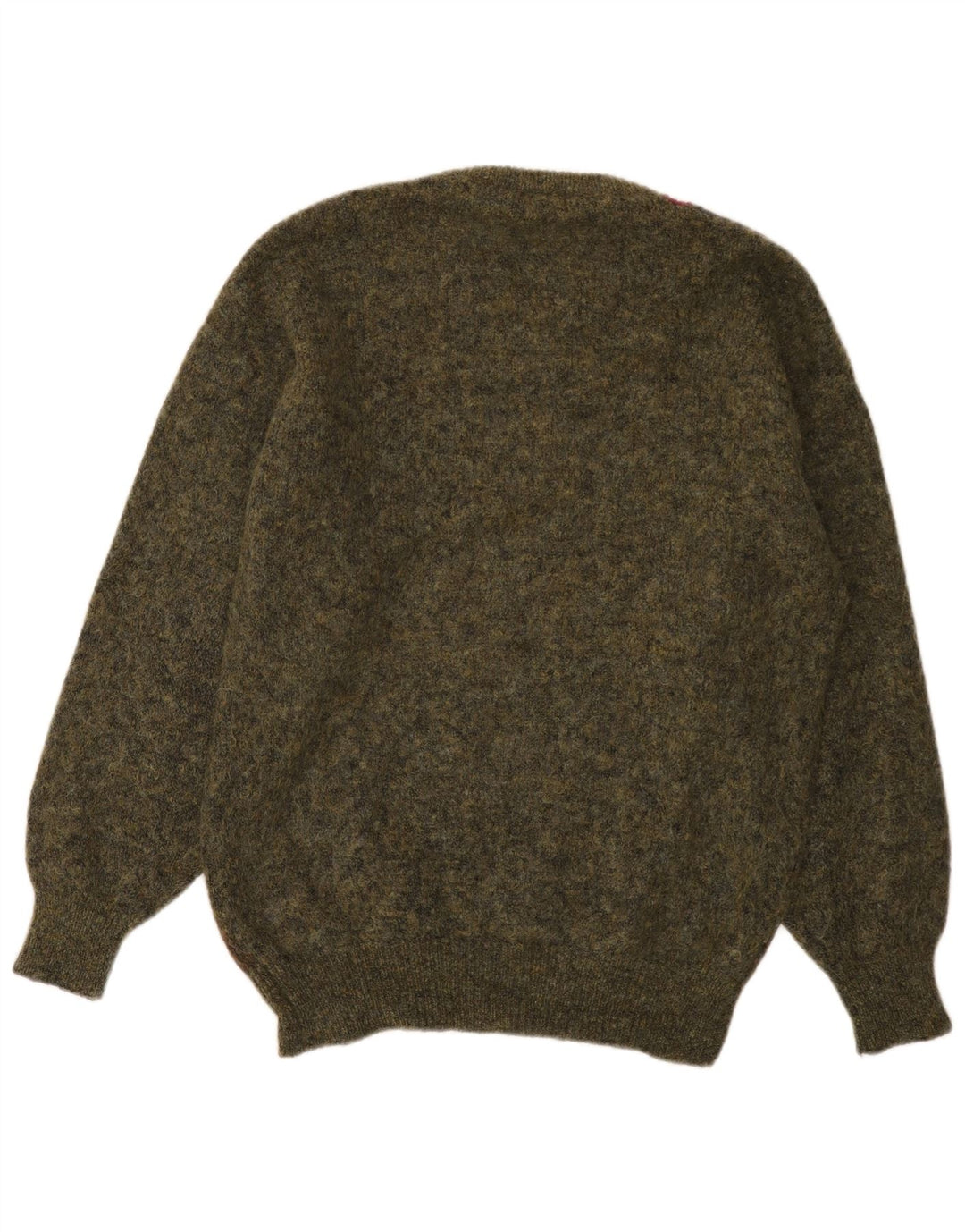 Vintage męski sweter z okrągłym dekoltem, średni khaki argyle/diament