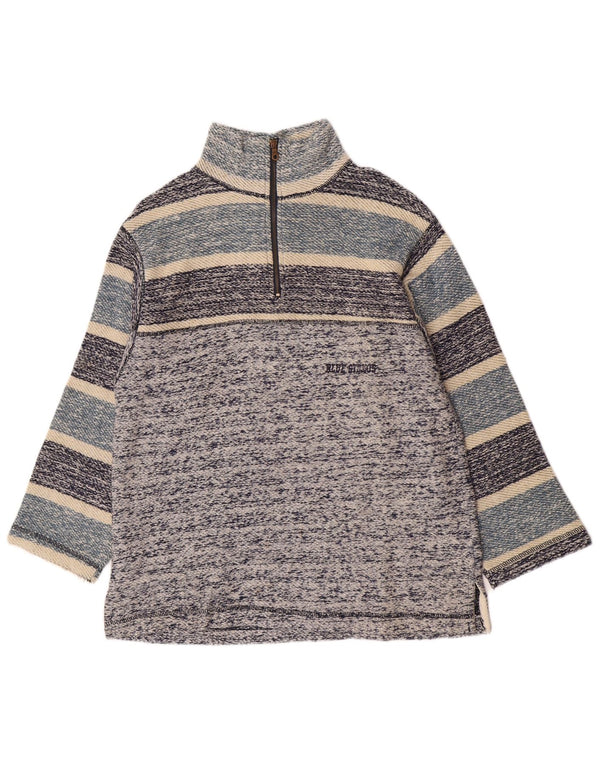 Vintage Mens 1/4 Zip Sweatshirt Jumper Medium Blue Striped Retro