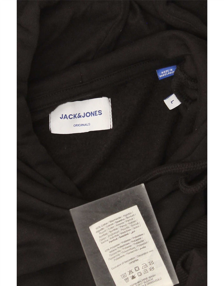 Jack & Jones Mens Hoodie Jumper Large Black Cotton