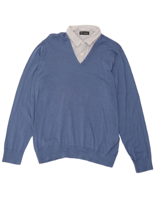 Marks & Spencer Mens V-Neck Jumper Sweater XL Blue Cotton