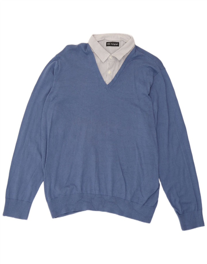 Marks & Spencer Herre V-hals sweater XL Blå Bomuld