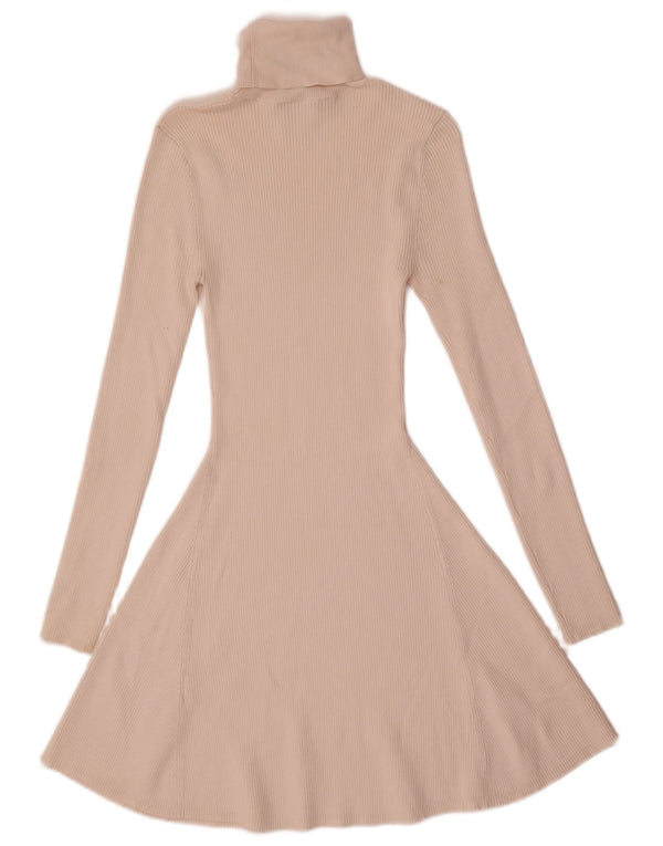 Zara Robe pull à manches longues et col roulé pour femme UK 12 Viscose beige moyen