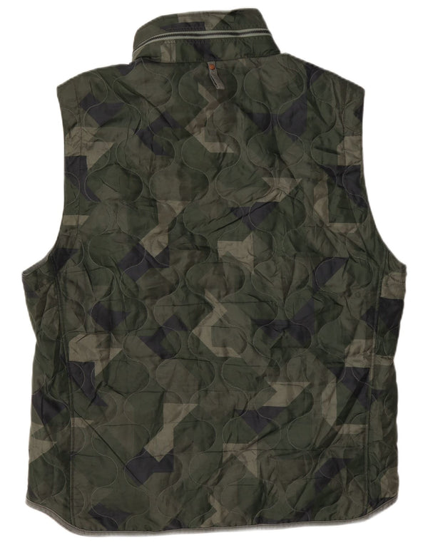 G-Star Mens Hooded Quilted Gilet UK 44 2XL Green Camouflage Polyester