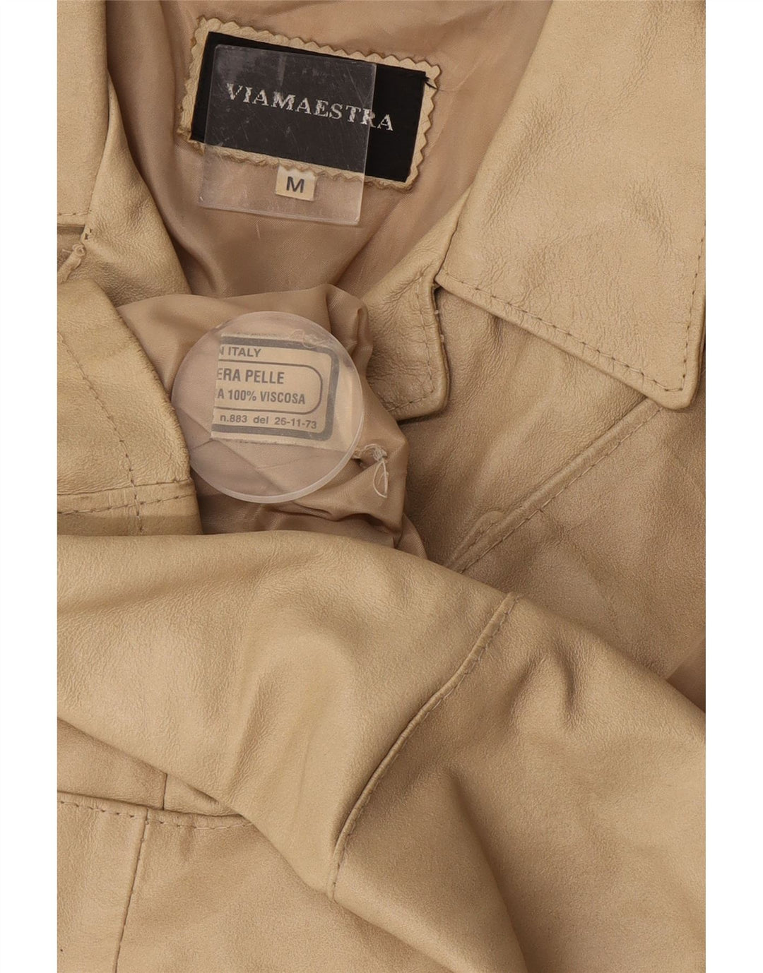 Viamaestra Womens Leather Jacket UK 12 Medium Beige Leather